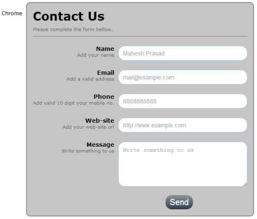 Chrome - Pure CSS and DIV based Contact Us form design