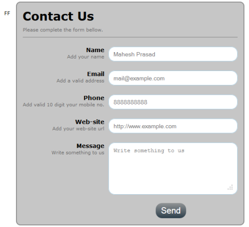 FF - Pure CSS and DIV based Contact Us form design