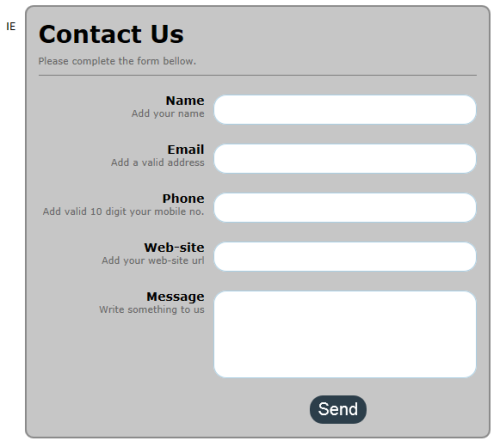 IE - Pure CSS and DIV based Contact Us form design